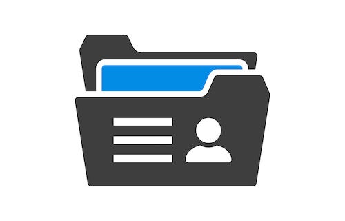 Icon of a file folder with a user profile symbol, representing a directory or records system.