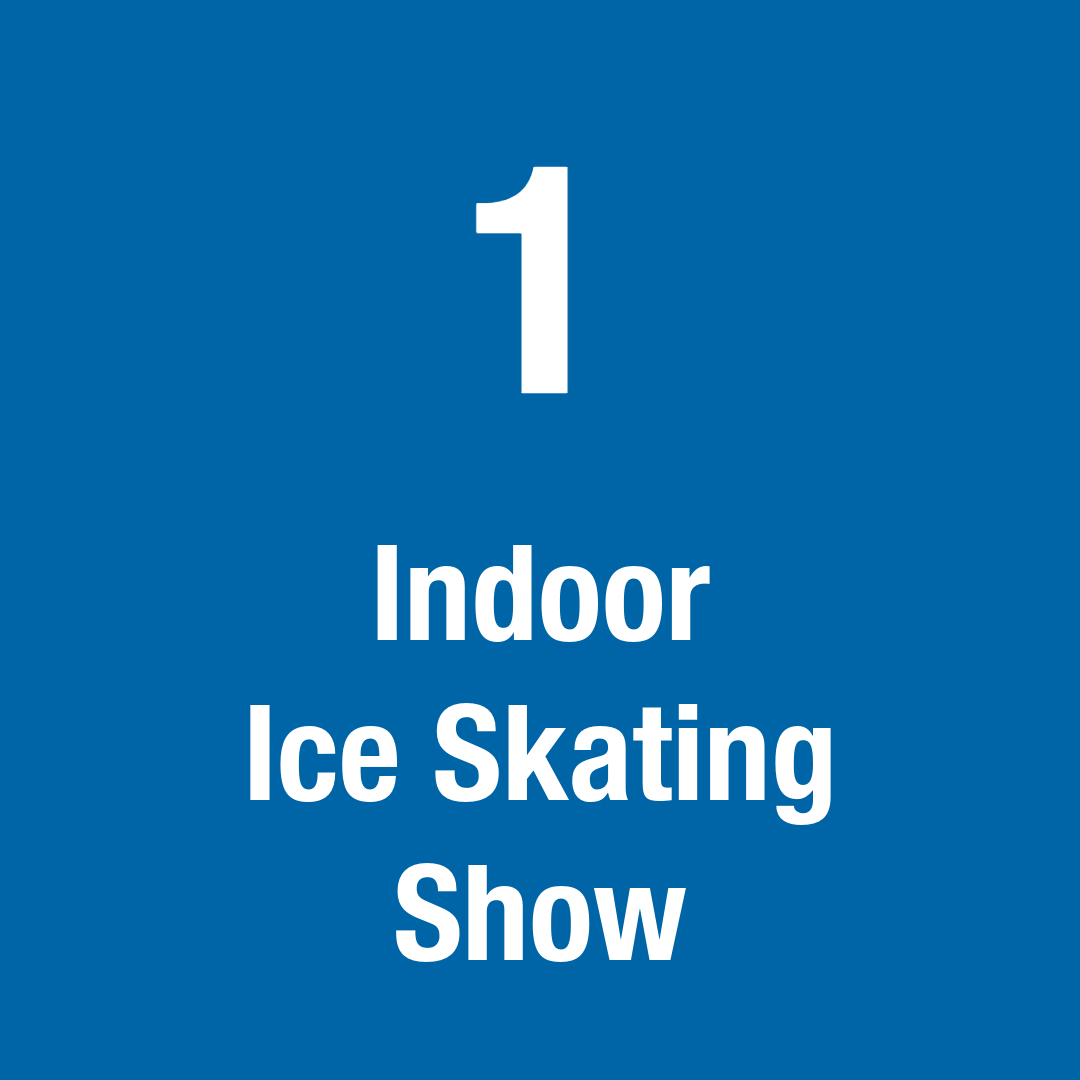 Graphic displaying one indoor ice skating show in white text on a blue background.
